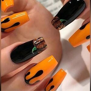 Halloween Y2K Black Orange Pumpkin Ballerina 24 Set Press On Nails